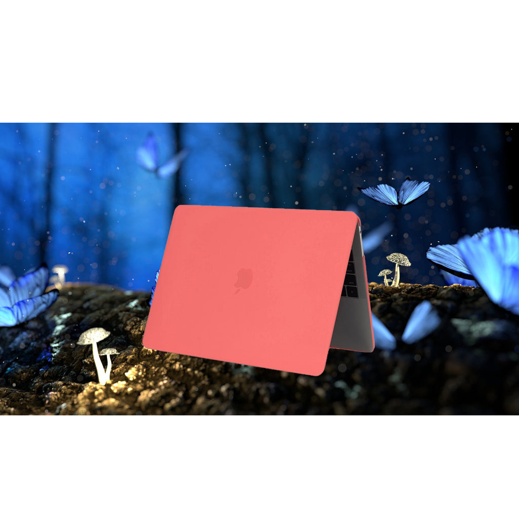 Coque macbook corail sur fond bleu